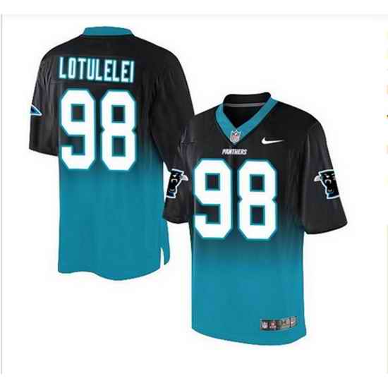 Nike Carolina Panthers #98 Star Lotulelei BlackBlue Mens Stitched NFL Elite Fadeaway Fashion Jersey